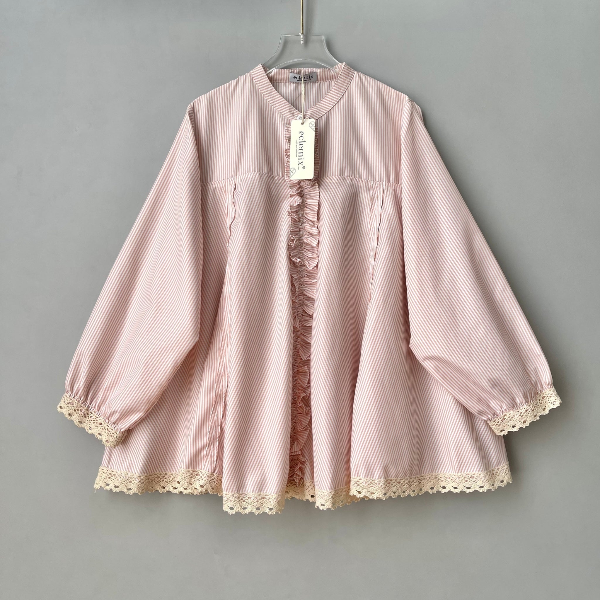 Image of Eclemix Top Seora | Atasan Blouse Wanita Katun Ruffle Motif Stripes